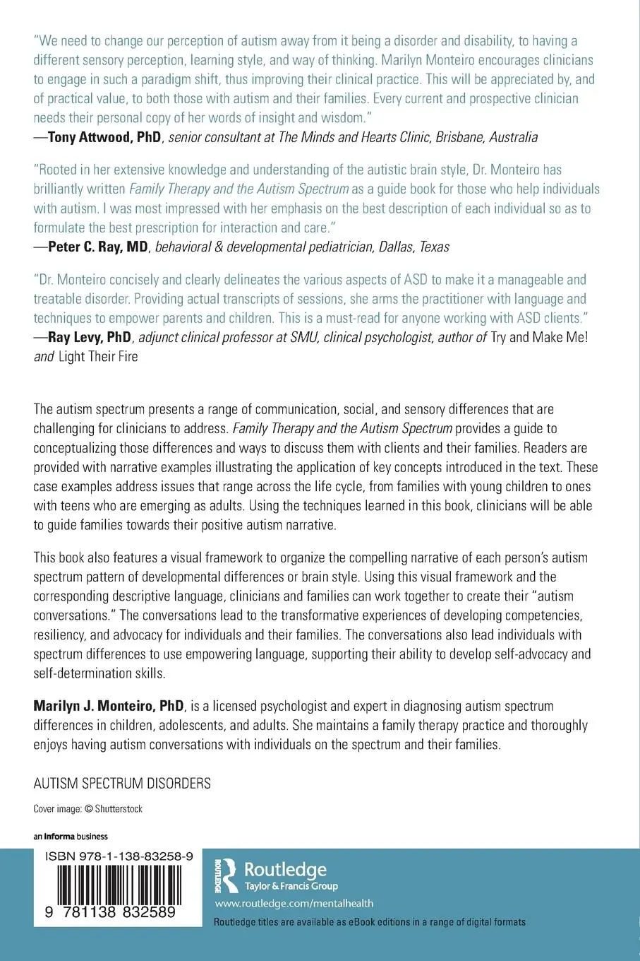 Rückseite: 9781138832589 | Family Therapy and the Autism Spectrum | Marilyn J. Monteiro | Buch