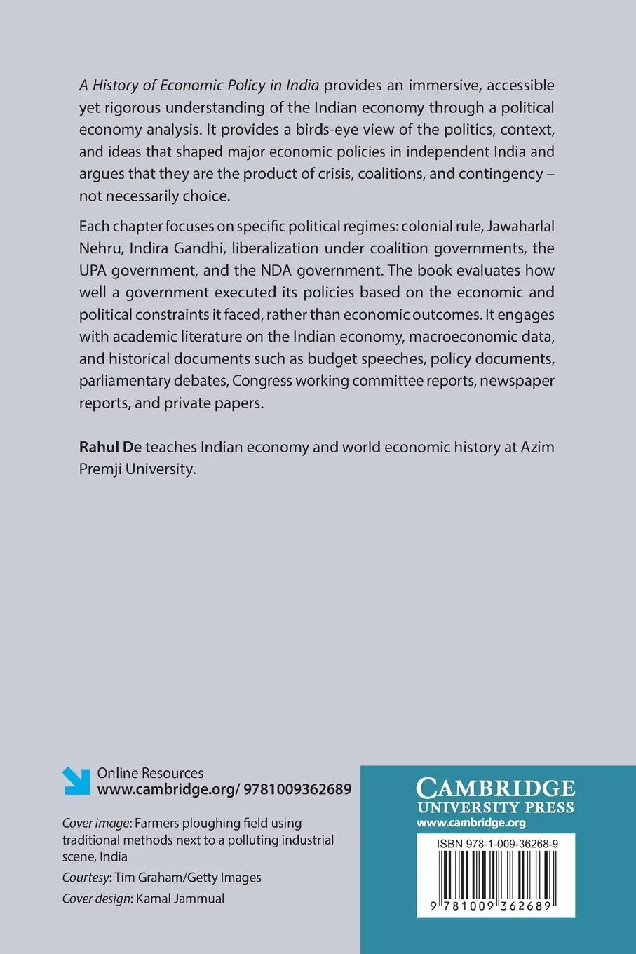Rückseite: 9781009362689 | A History of Economic Policy in India | Rahul de | Taschenbuch | 2024