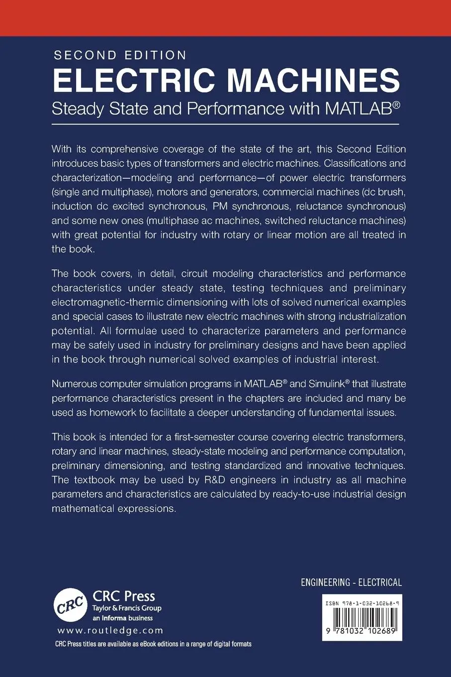 Rückseite: 9781032102689 | Electric Machines | Steady State and Performance with MATLAB® | Buch