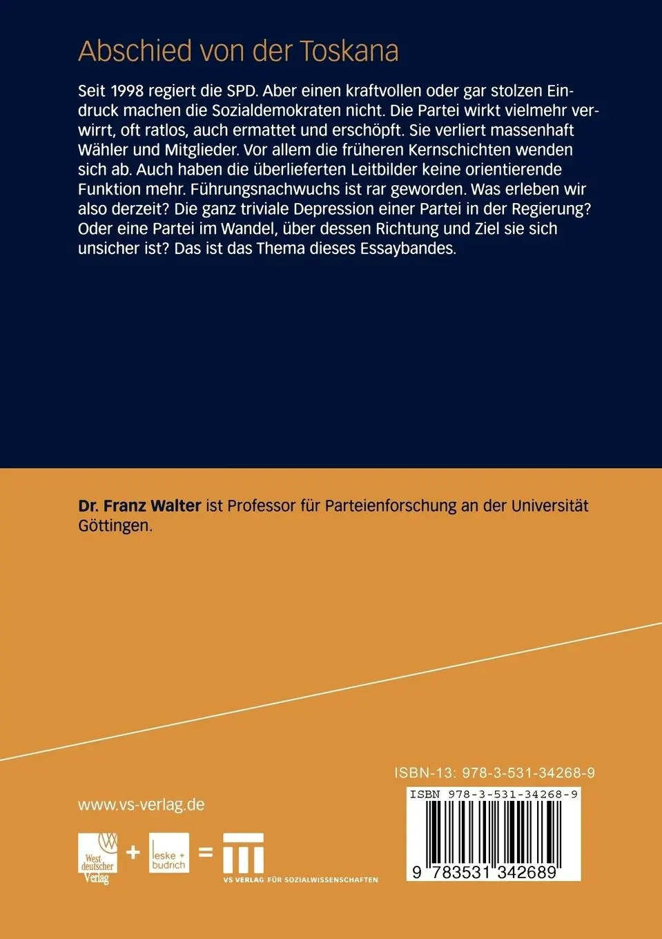 Rückseite: 9783531342689 | Abschied von der Toskana | Die SPD in der Ära Schröder | Franz Walter