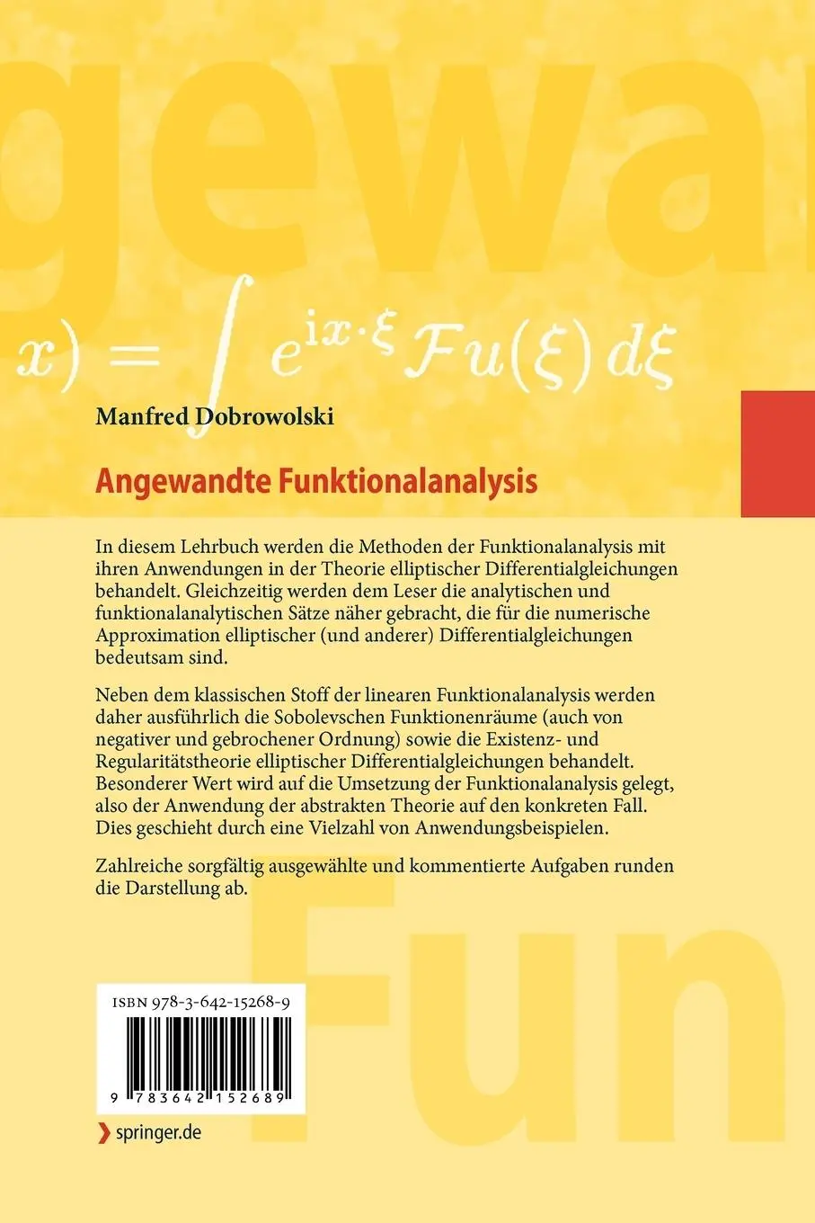 Rückseite: 9783642152689 | Angewandte Funktionalanalysis | Manfred Dobrowolski | Taschenbuch