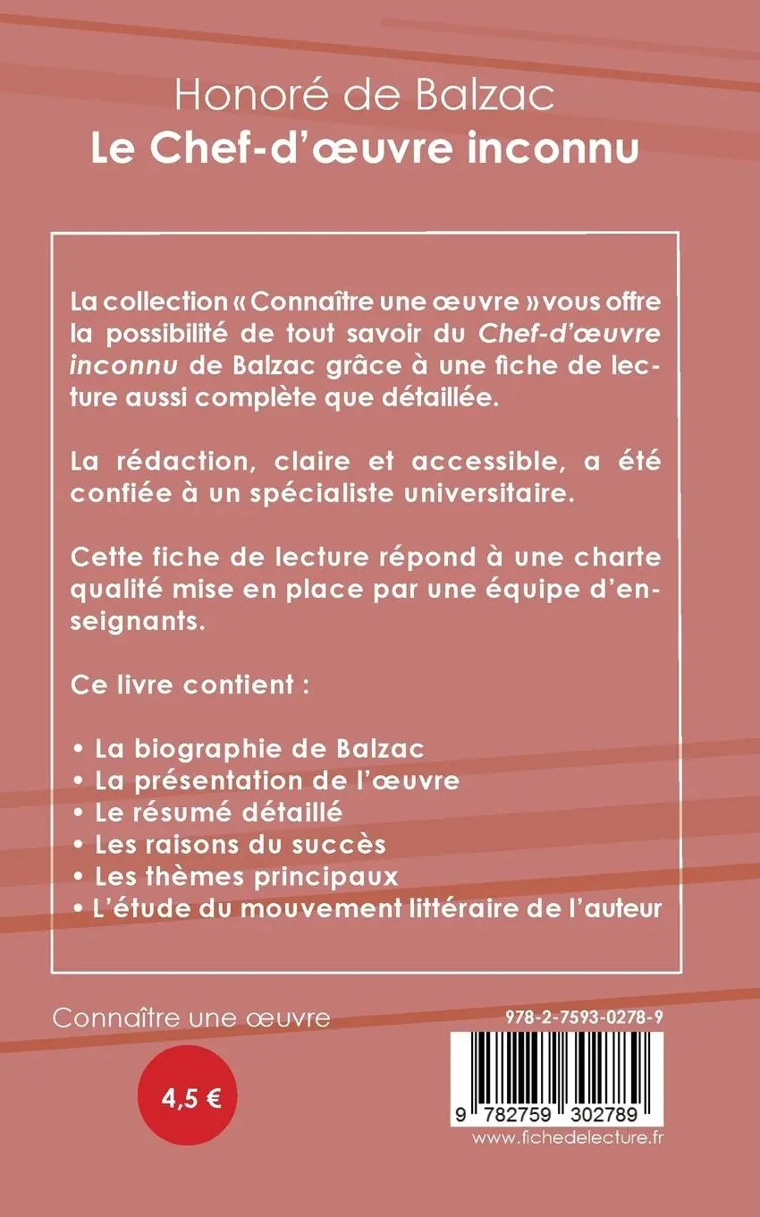 Rückseite: 9782759302789 | Fiche de lecture Le Chef-d'oeuvre inconnu de Balzac (Analyse...