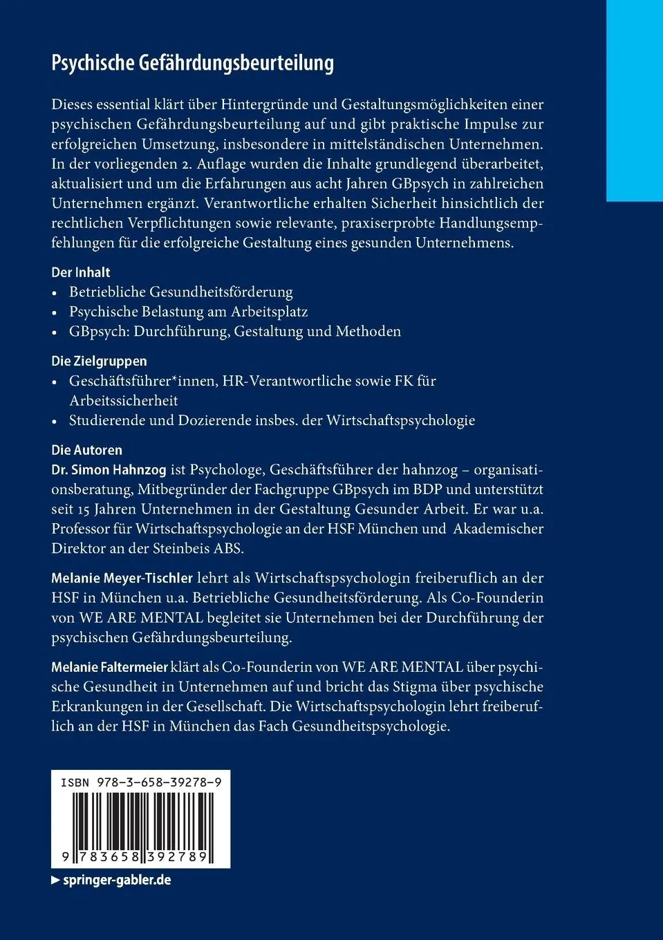 Rückseite: 9783658392789 | Psychische Gefährdungsbeurteilung | Impulse für den Mittelstand | Buch