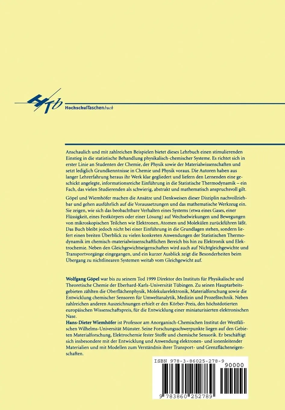 Rückseite: 9783860252789 | Statistische Thermodynamik | Hans-Dieter Wiemhöfer (u. a.) | Buch