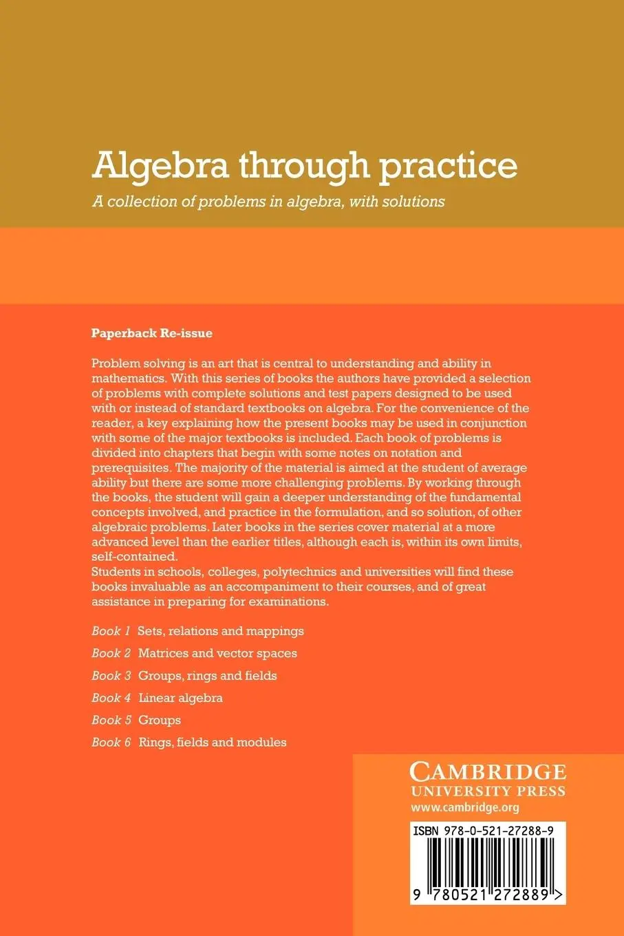 Rückseite: 9780521272889 | Algebra Through Practice | Tom S. Blyth (u. a.) | Taschenbuch | 2008