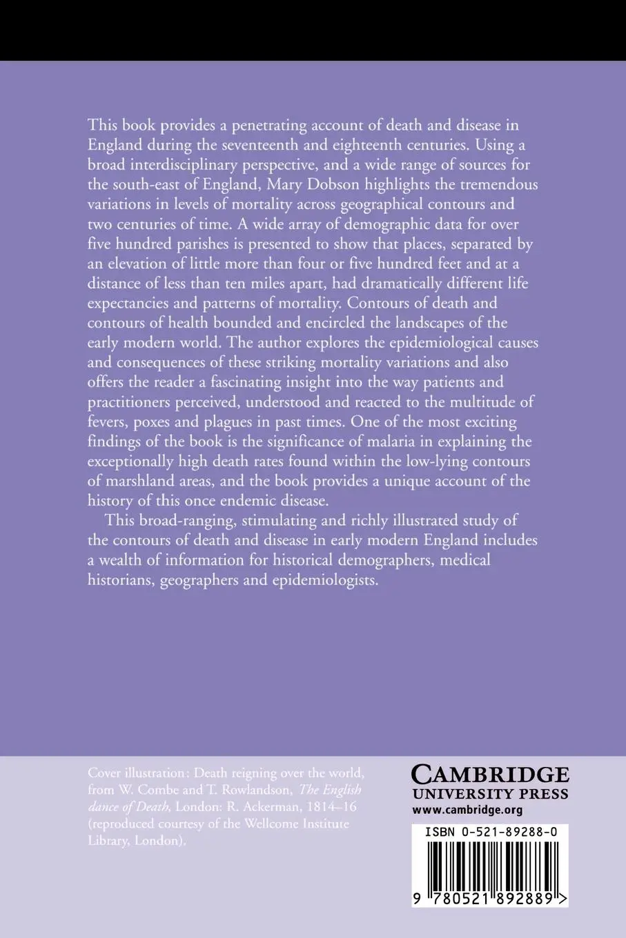 Rückseite: 9780521892889 | Contours of Death and Disease in Early Modern England | Dobson (u. a.)