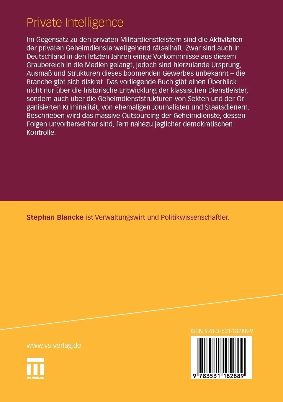Rückseite: 9783531182889 | Private Intelligence | Stephan Blancke | Taschenbuch | ii | Deutsch