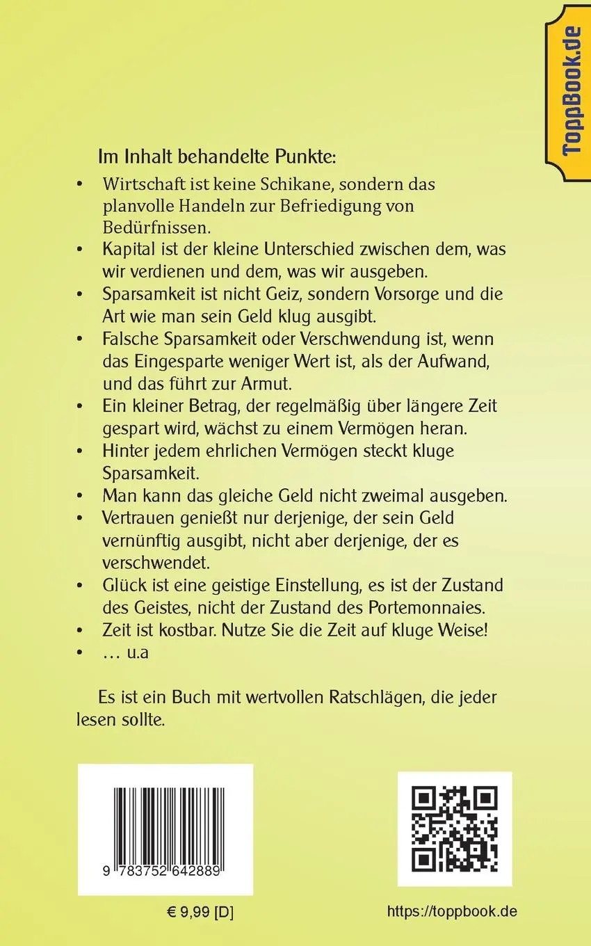 Rückseite: 9783752642889 | Geld vernünftig ausgeben | Über die richtige Art von Sparsamkeit