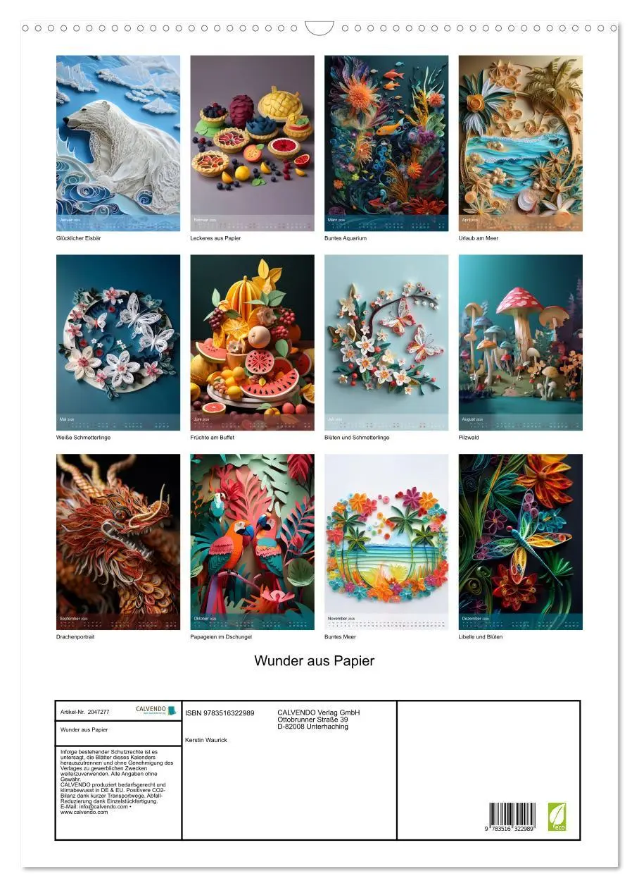 Bild: 9783516322989 | Wunder aus Papier (Wandkalender 2026 DIN A2 hoch), CALVENDO...