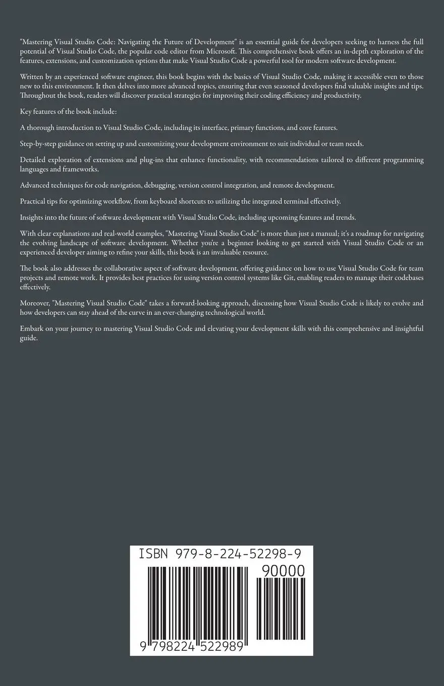 Rückseite: 9798224522989 | Mastering Visual Studio Code | Navigating the Future of Development