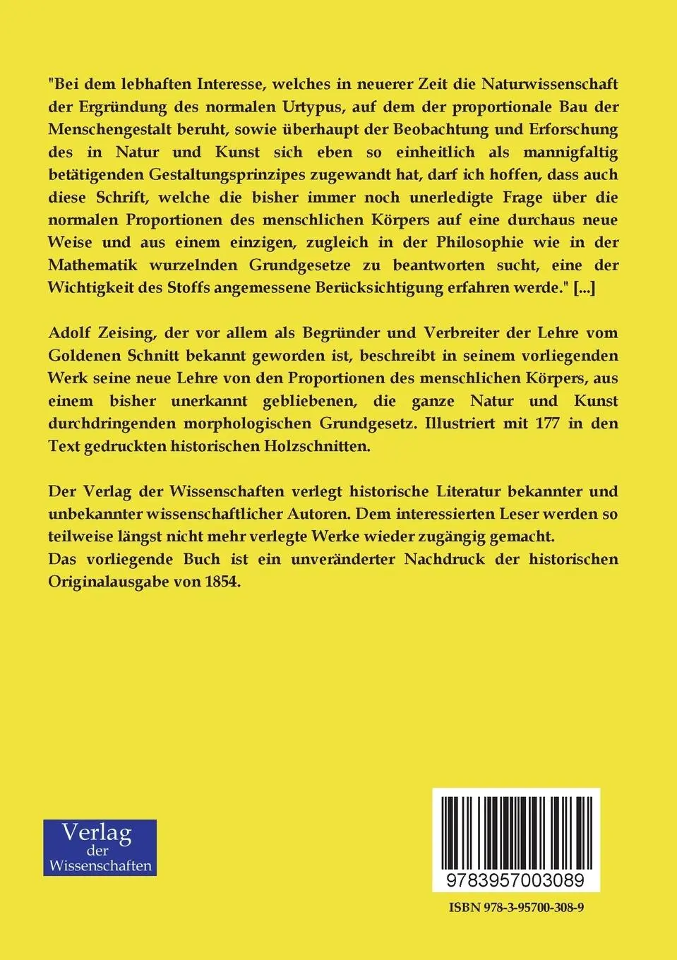 Rückseite: 9783957003089 | Neue Lehre von den Proportionen des menschlichen Körpers | Zeising