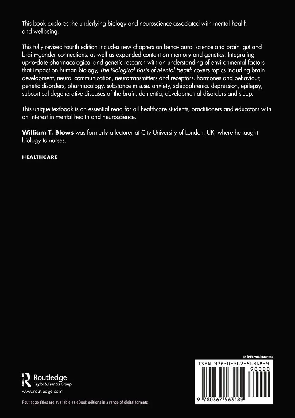 Rückseite: 9780367563189 | The Biological Basis of Mental Health | William T. Blows | Taschenbuch