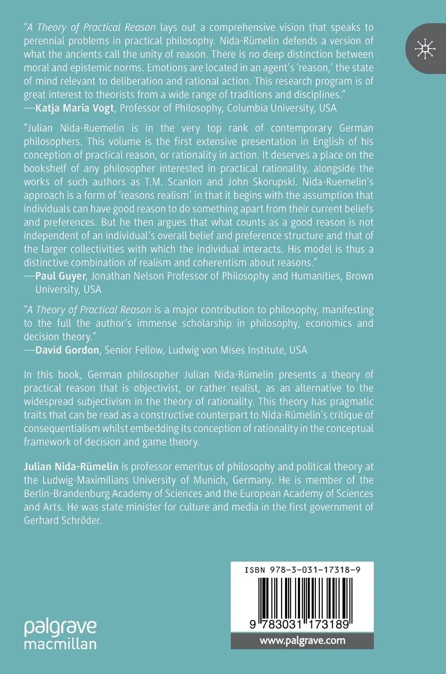 Rückseite: 9783031173189 | A Theory of Practical Reason | Julian Nida-Rümelin | Buch | xv | 2023
