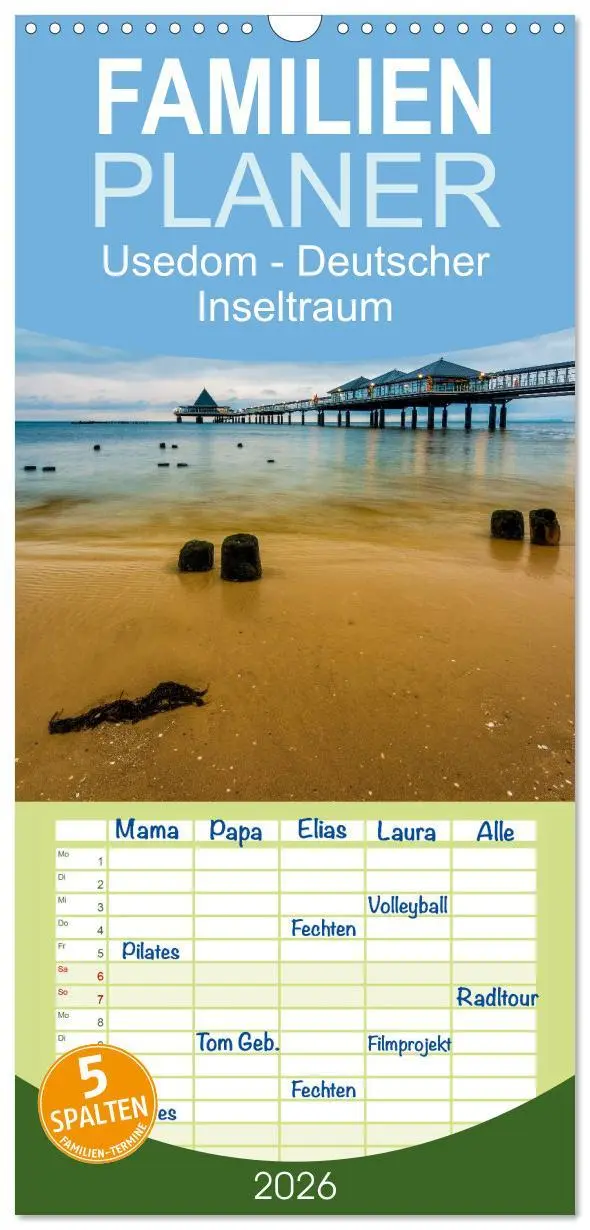 Cover: 9783516513189 | Familienplaner 2026 - Usedom - Deutscher Inseltraum mit 5 Spalten...