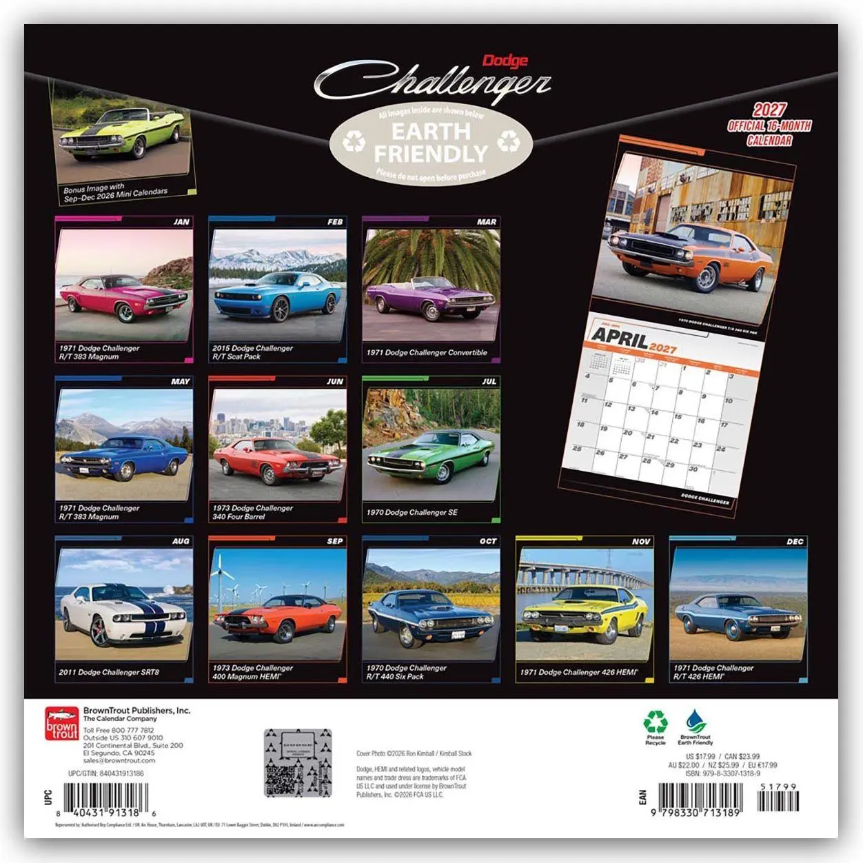 Rückseite: 9798330713189 | Dodge Challenger 2027 - 16-Monatskalender | Browntrout Publishers