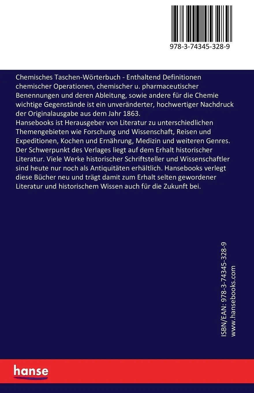 Rückseite: 9783743453289 | Chemisches Taschen-Wörterbuch | Gustav Dachauer | Taschenbuch | 112 S.