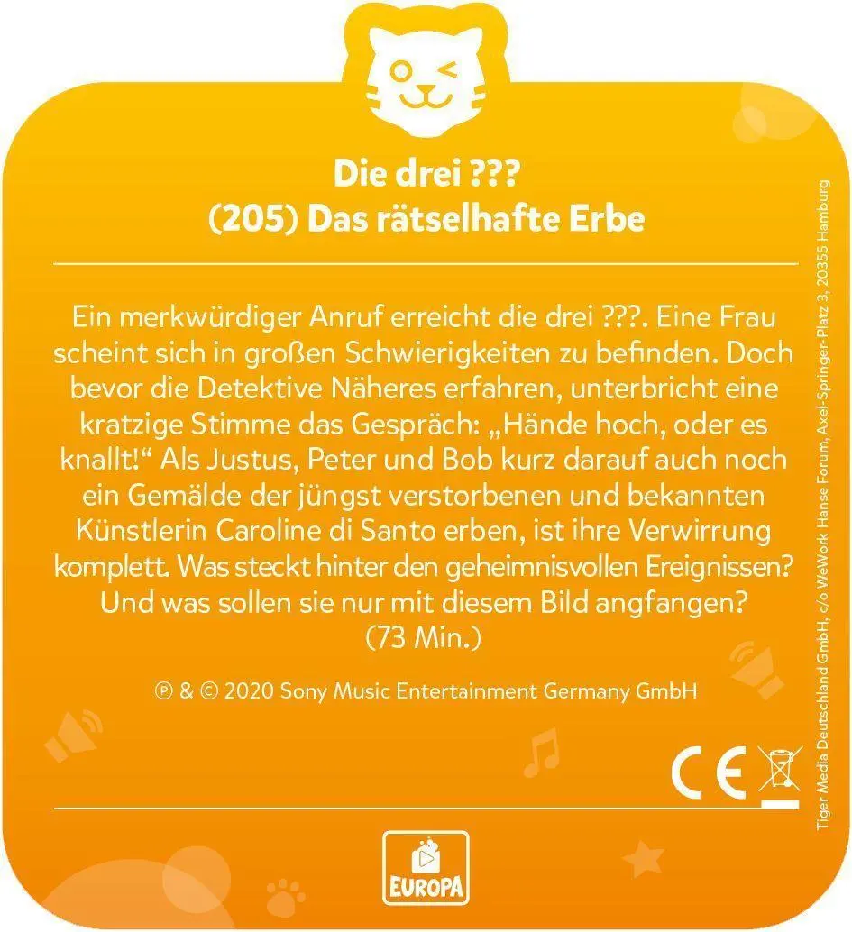 Bild: 4260535483389 | tigercard - Die drei ??? - Folge 205: Rätselhaftes Erbe | Deutsch