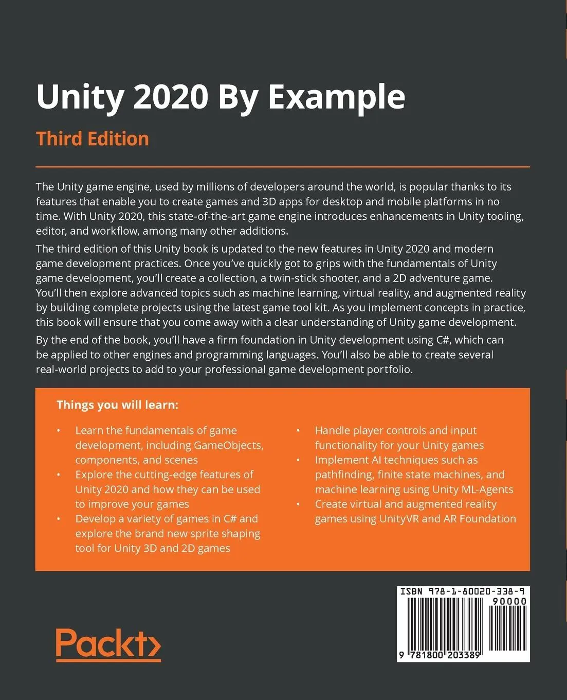Rückseite: 9781800203389 | Unity 2020 By Example - Third Edition | Robert Wells | Taschenbuch