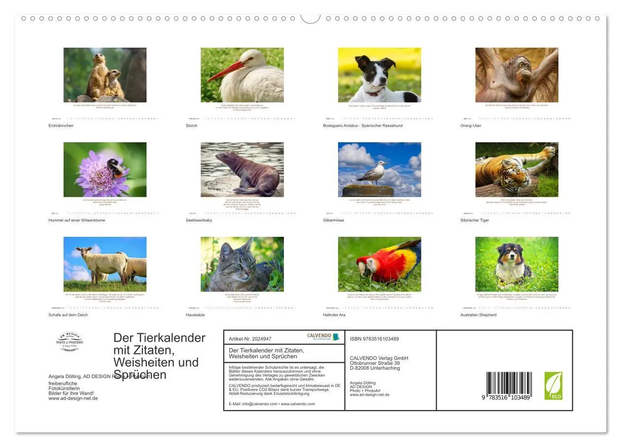 Bild: 9783516103489 | Der Tierkalender mit Zitaten, Weisheiten und Sprüchen (hochwertiger...