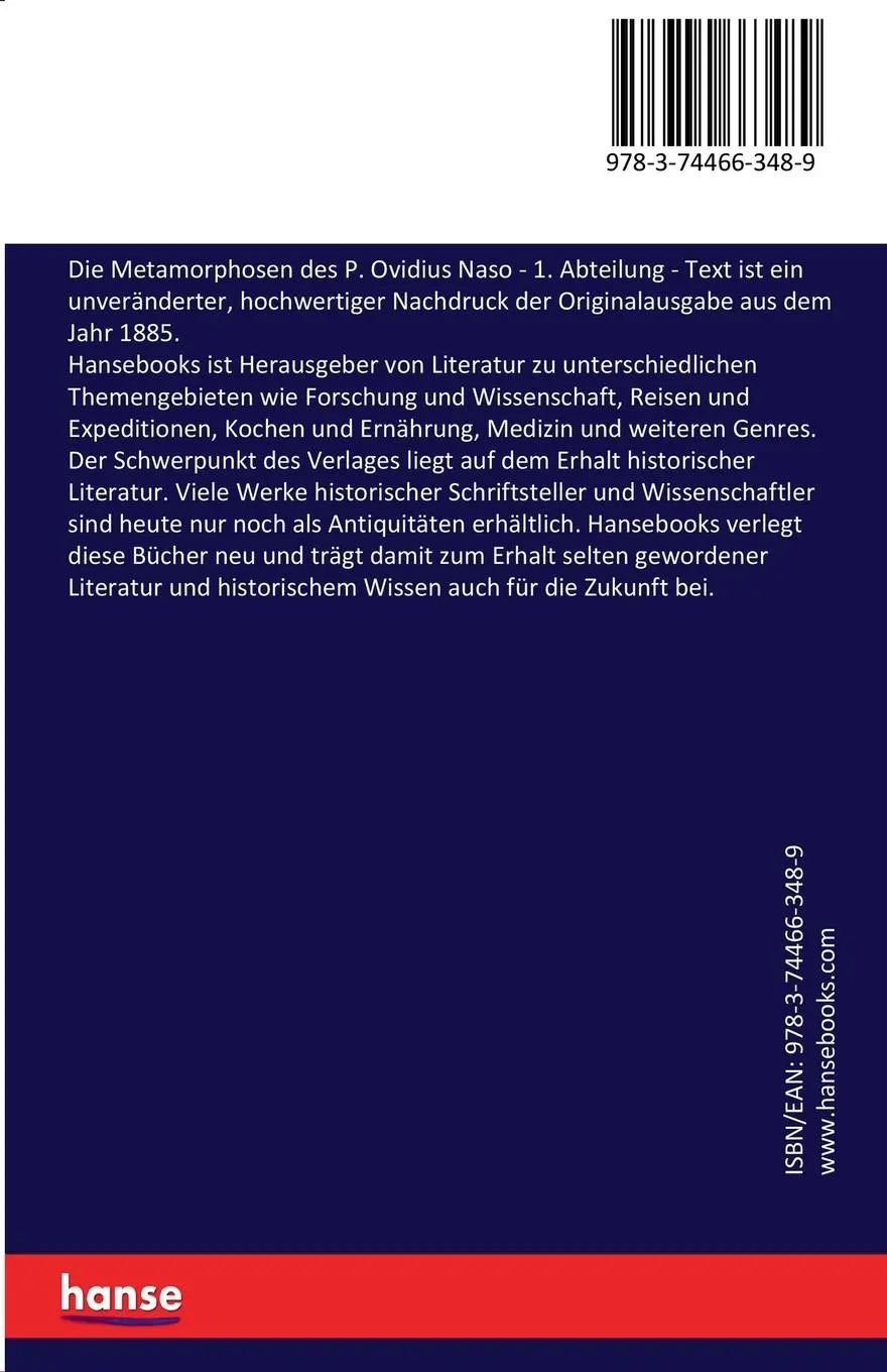 Rückseite: 9783744663489 | Die Metamorphosen des P. Ovidius Naso | 1. Abteilung - Text | Magnus
