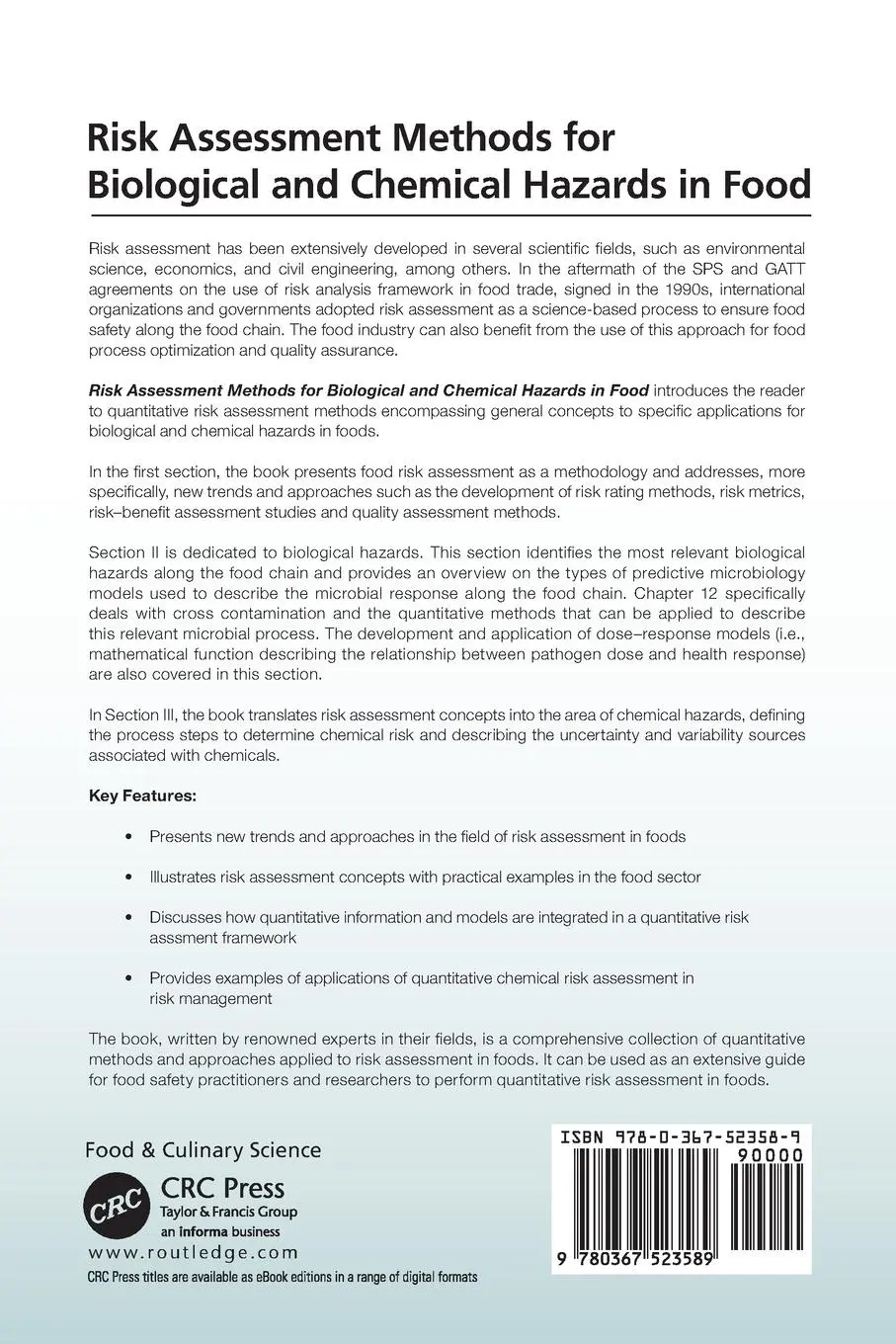 Rückseite: 9780367523589 | Risk Assessment Methods for Biological and Chemical Hazards in Food