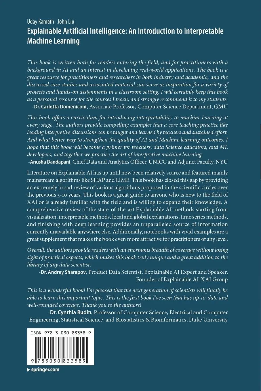 Rückseite: 9783030833589 | Explainable Artificial Intelligence: An Introduction to...