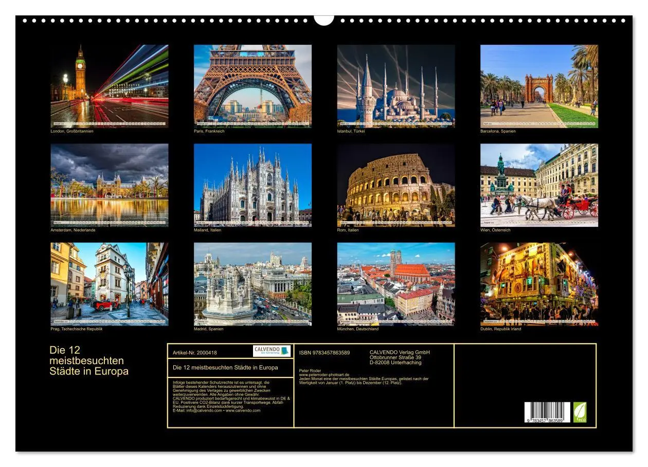 Bild: 9783457863589 | Die 12 meistbesuchten Städte in Europa (Wandkalender 2026 DIN A2...