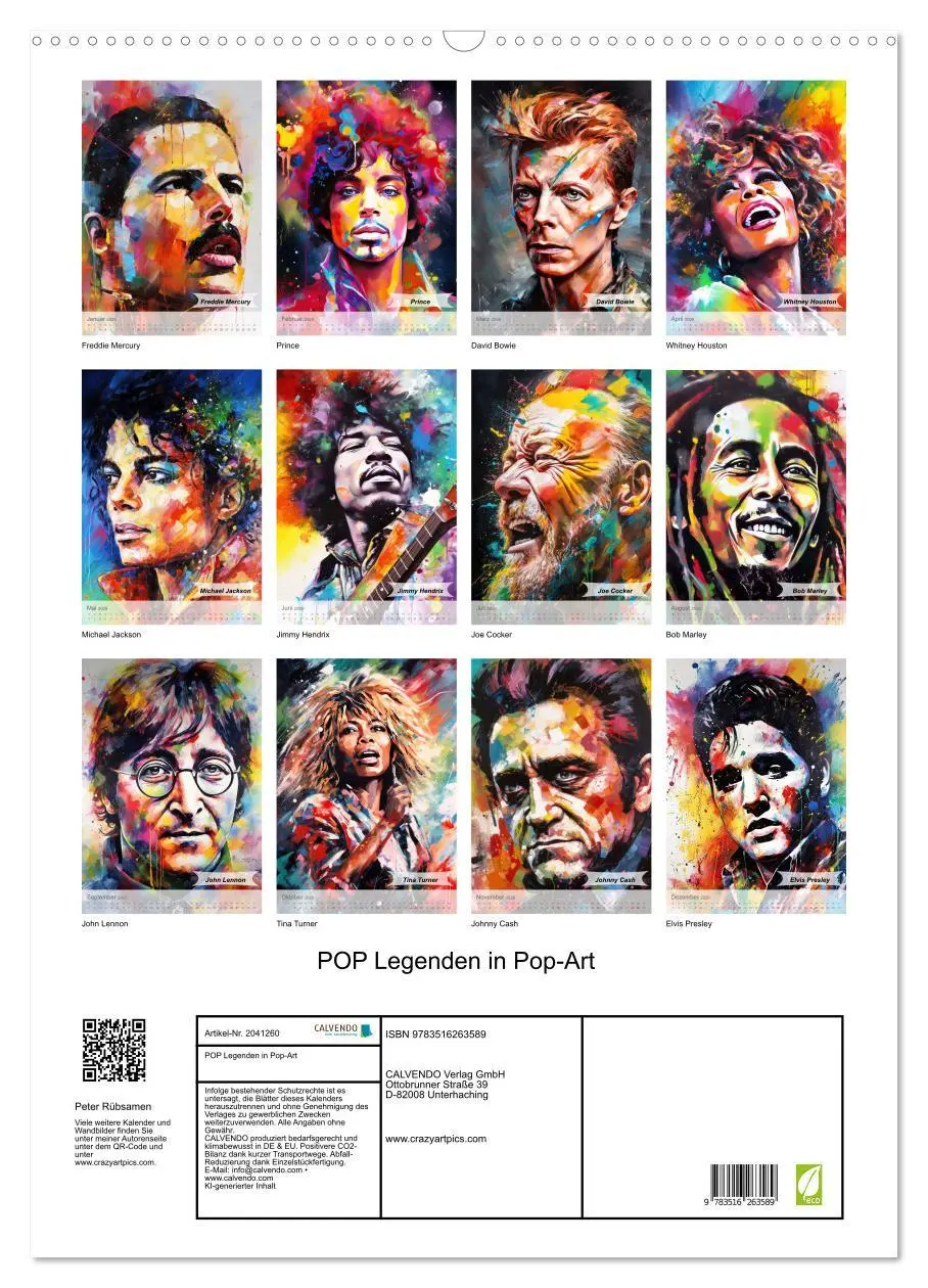 Bild: 9783516263589 | POP Legenden in Pop-Art (Wandkalender 2026 DIN A2 hoch), CALVENDO...