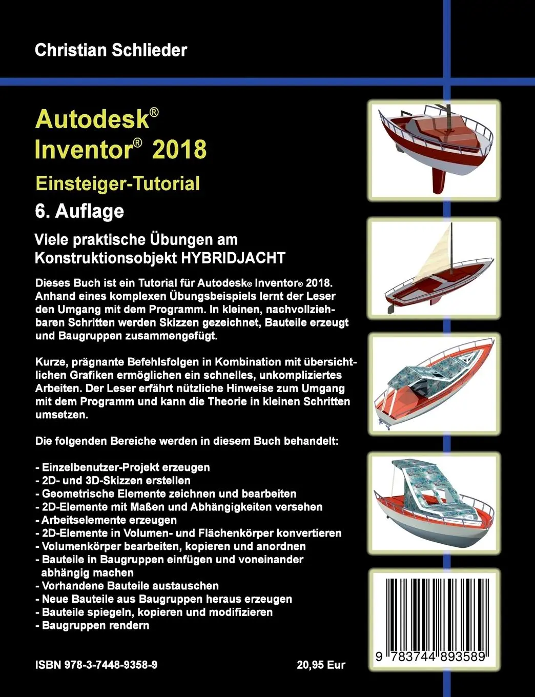 Rückseite: 9783744893589 | Autodesk Inventor 2018 - Einsteiger-Tutorial Hybridjacht | Schlieder