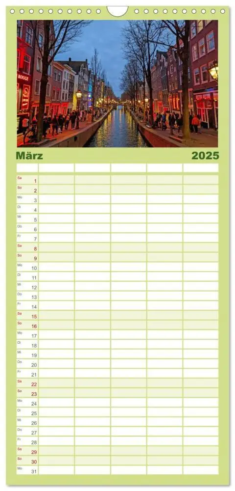Bild: 9783457093689 | Familienplaner 2025 - Amsterdam am Tag und bei Nacht mit 5 Spalten...