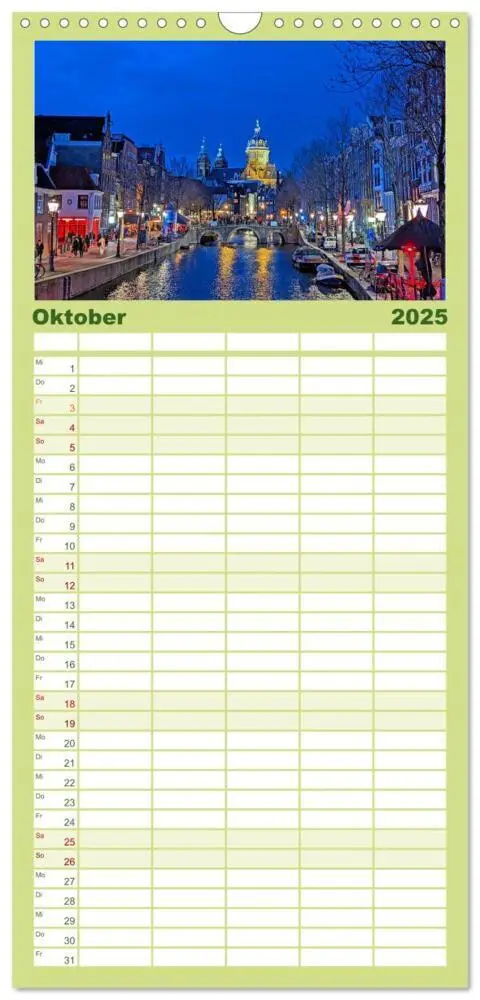 Bild: 9783457093689 | Familienplaner 2025 - Amsterdam am Tag und bei Nacht mit 5 Spalten...