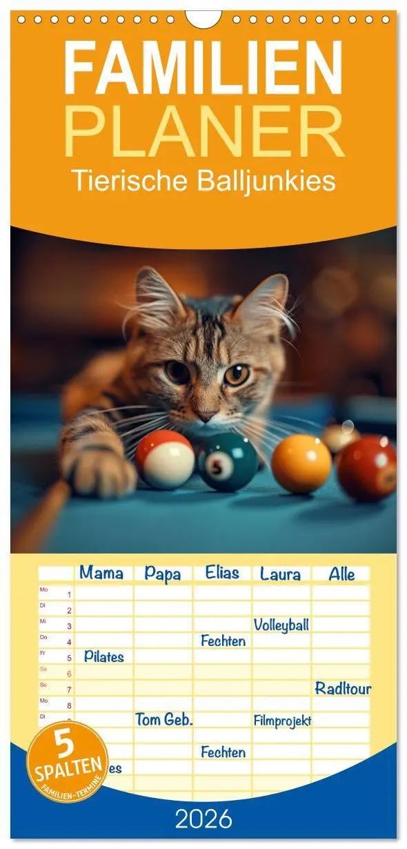 Cover: 9783516493689 | Familienplaner 2026 - Tierische Balljunkies mit 5 Spalten...