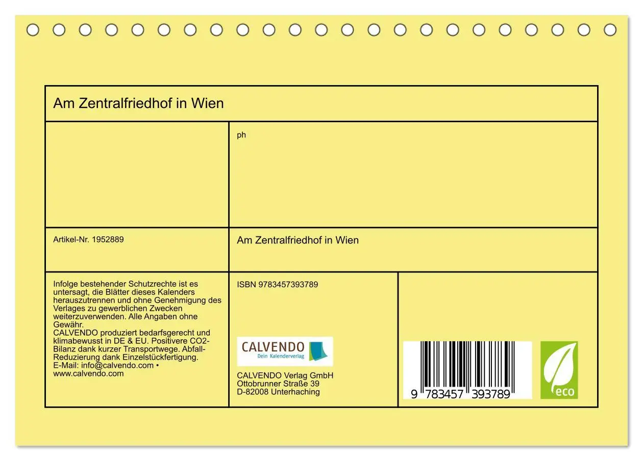 Bild: 9783457393789 | Am Zentralfriedhof in Wien (Tischkalender 2026 DIN A5 quer),...