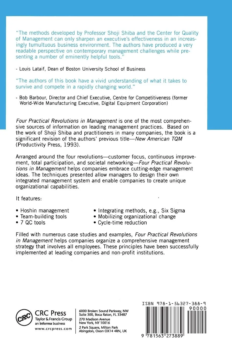 Rückseite: 9781563273889 | Four Practical Revolutions in Management | Shoji Shiba (u. a.) | Buch