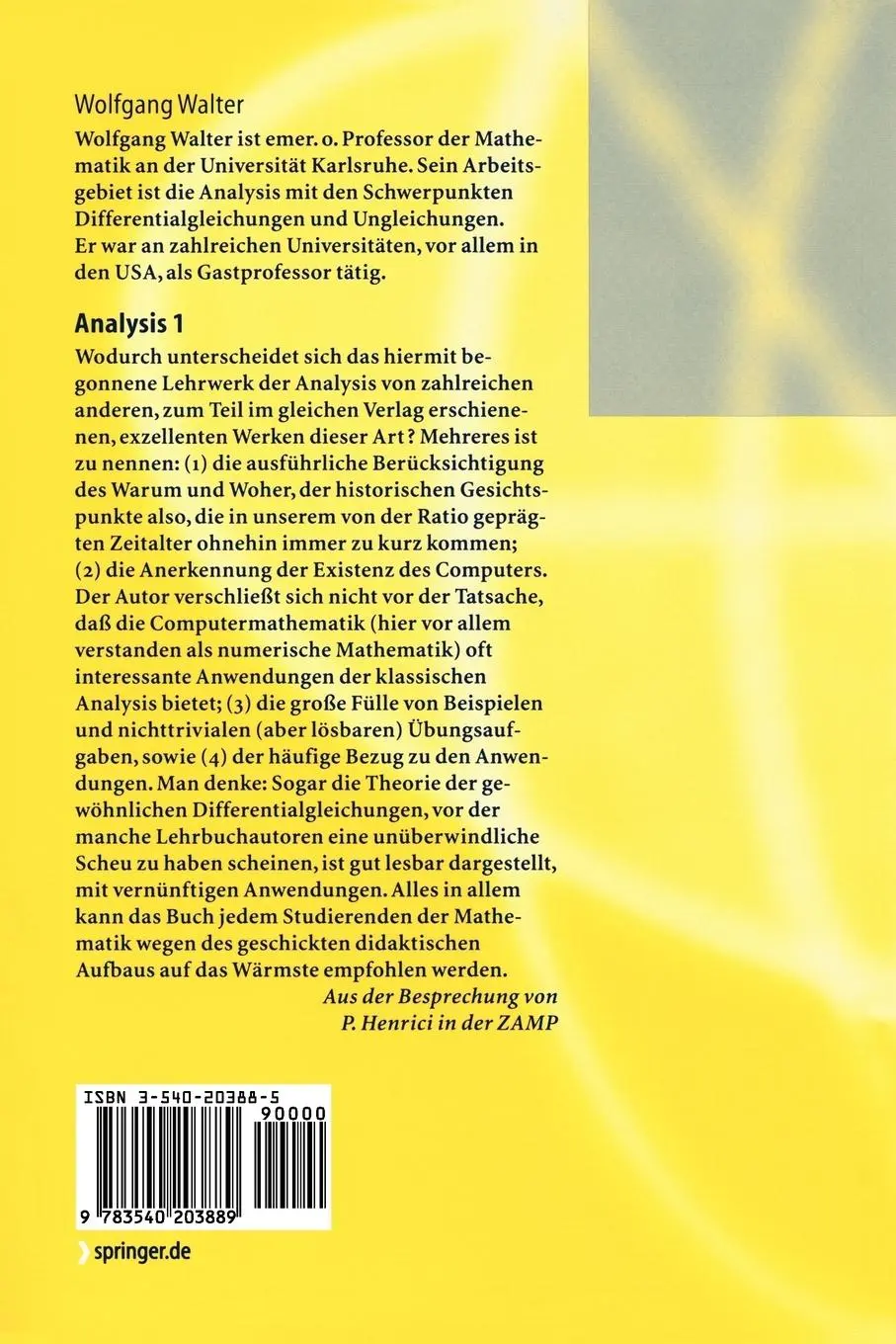 Rückseite: 9783540203889 | Analysis 1 | Wolfgang Walter | Taschenbuch | xvi | Deutsch | 2004