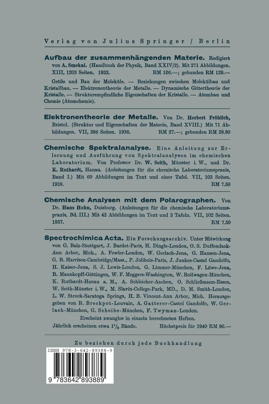 Rückseite: 9783642893889 | Die Präzisionsbestimmung von Gitterkonstanten nach der...