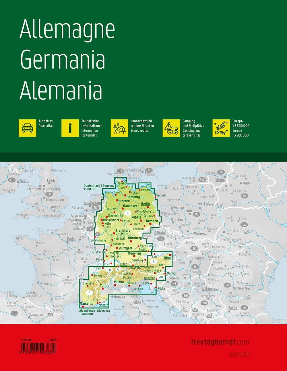 Rückseite: 9783707923889 | Deutschland, Autoatlas 1:200.000, 2026/2027, freytag &amp; berndt | Berndt