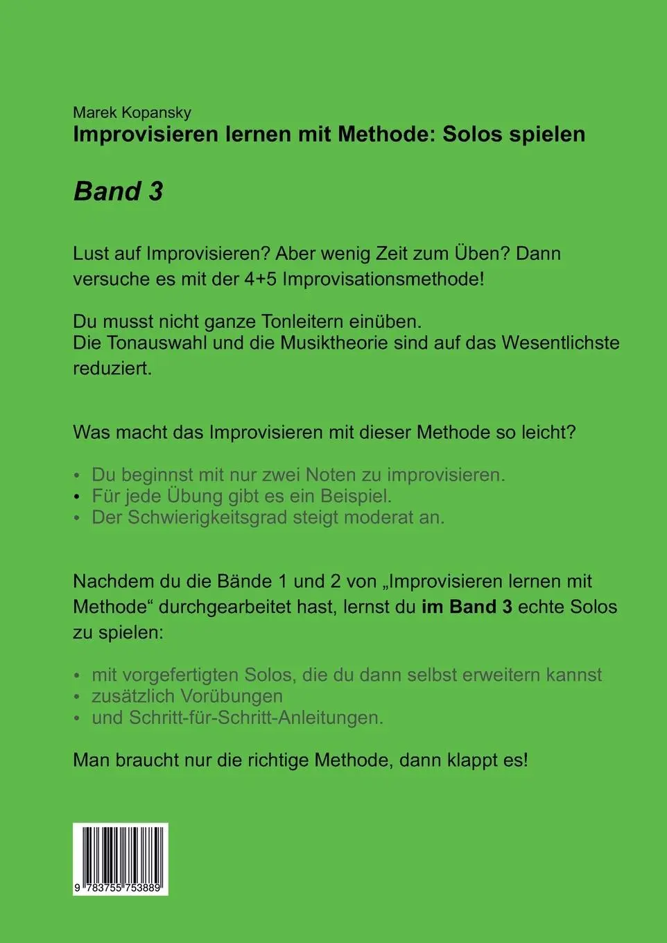 Rückseite: 9783755753889 | Improvisieren lernen mit Methode / Band 3 | Marek Kopansky | Buch
