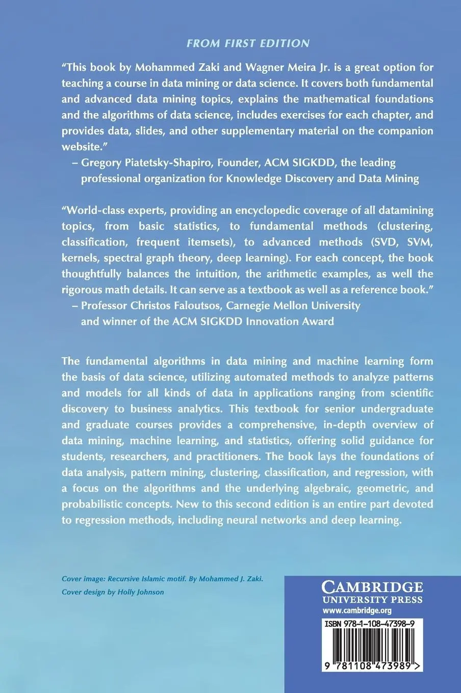 Rückseite: 9781108473989 | Data Mining and Machine Learning | Mohammed J. Zaki (u. a.) | Buch