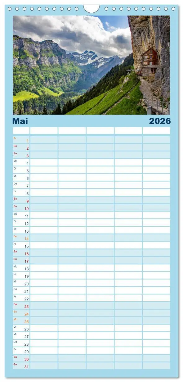 Bild: 9783516603989 | Familienplaner 2026 - Grüezi in den Schweizer Bergen mit 5 Spalten...