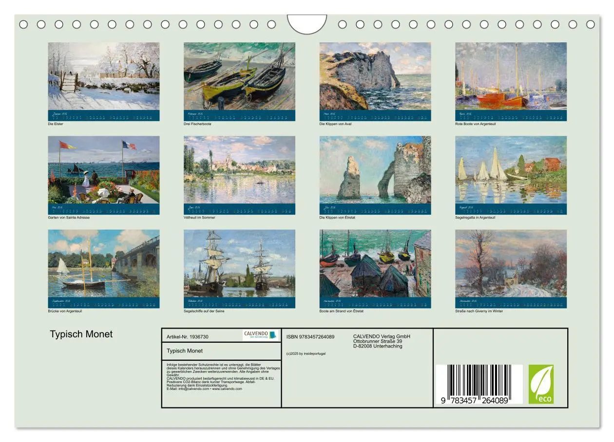 Bild: 9783457264089 | Typisch Monet (Wandkalender 2026 DIN A4 quer), CALVENDO Monatskalender