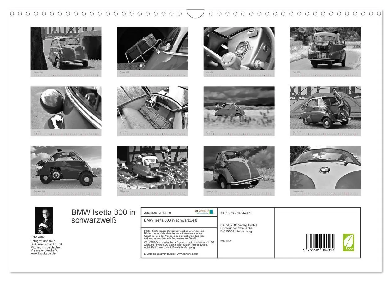 Bild: 9783516044089 | BMW Isetta 300 in schwarzweiß (Wandkalender 2026 DIN A3 quer),...