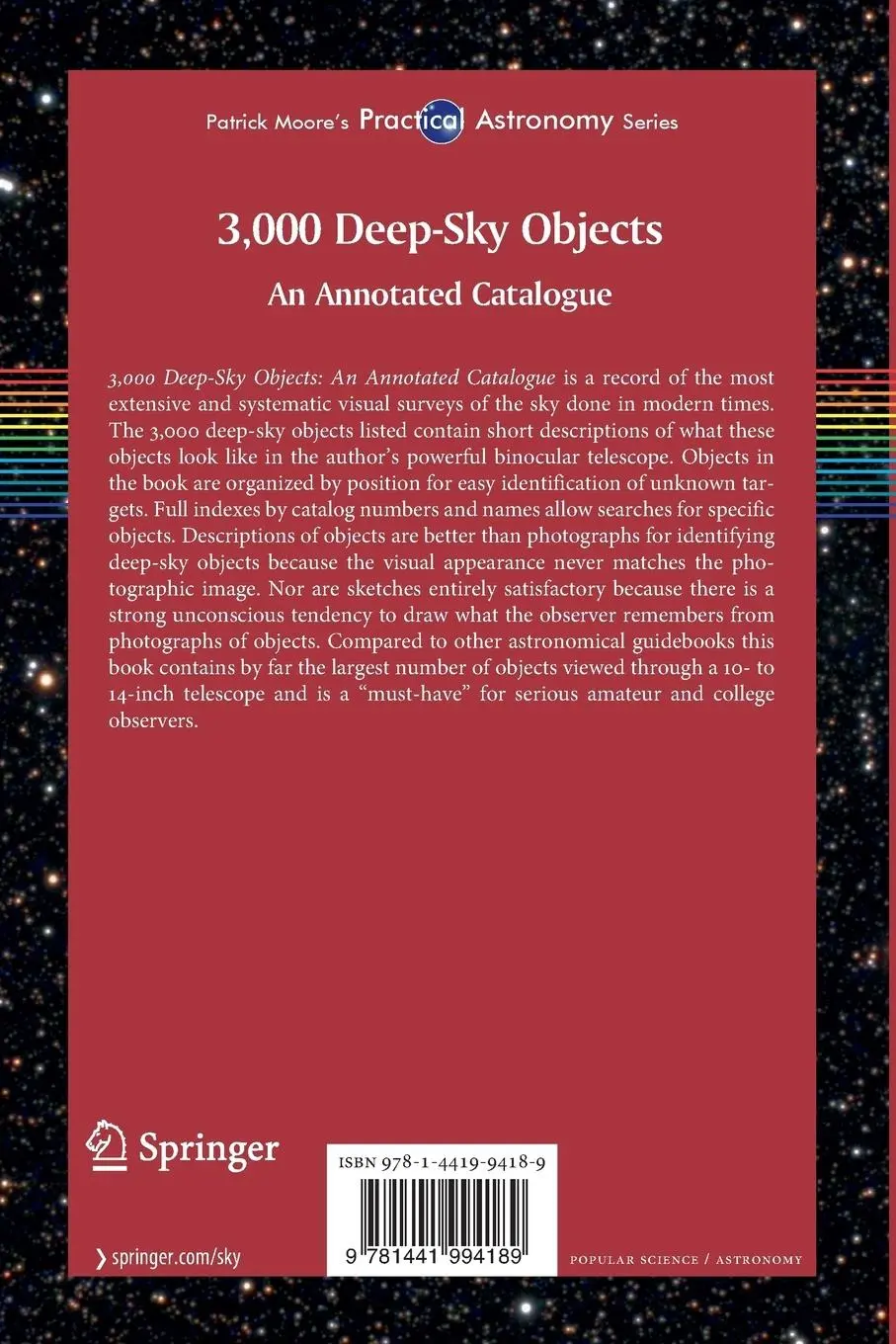 Rückseite: 9781441994189 | 3,000 Deep-Sky Objects | An Annotated Catalogue | Ted Aranda | Buch