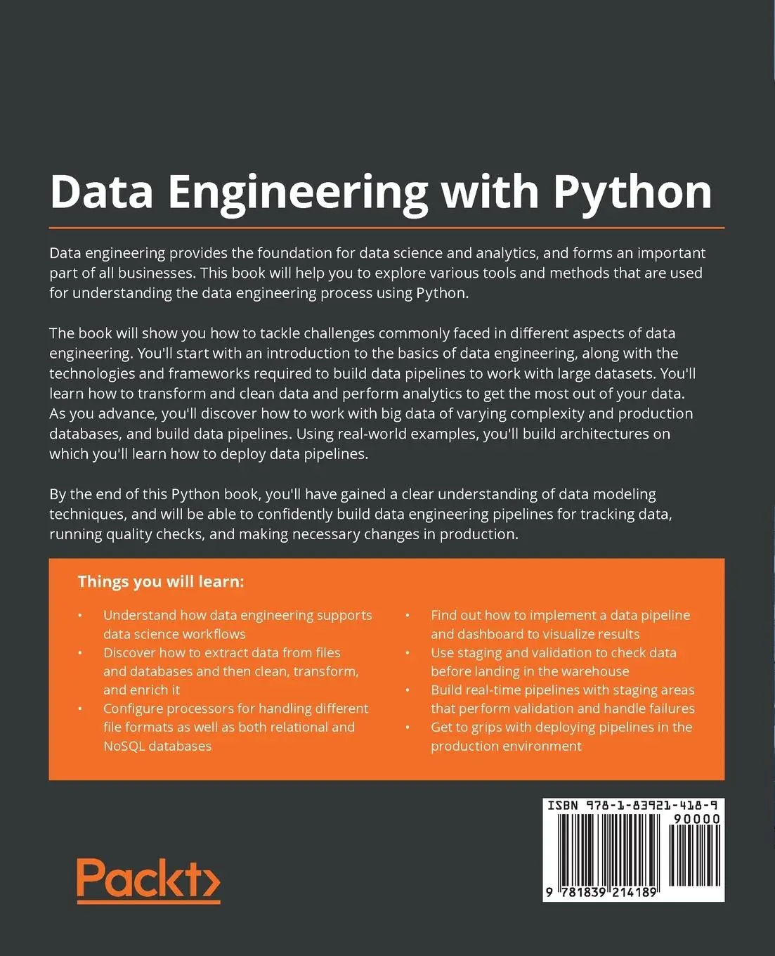 Rückseite: 9781839214189 | Data Engineering with Python | Paul Crickard | Taschenbuch | Englisch