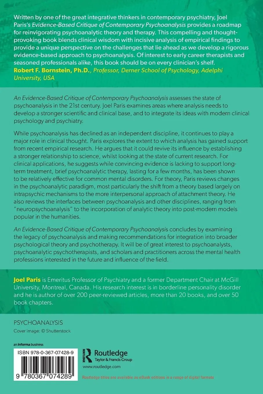 Rückseite: 9780367074289 | An Evidence-Based Critique of Contemporary Psychoanalysis | Joel Paris