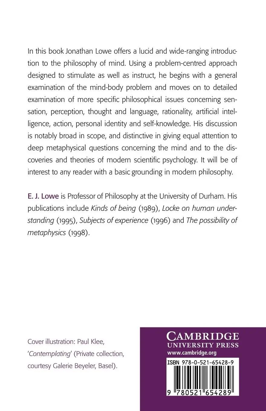 Rückseite: 9780521654289 | An Introduction to the Philosophy of Mind | E. J. Lowe | Taschenbuch