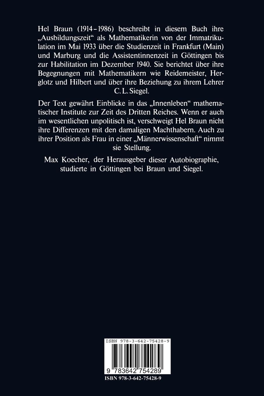Rückseite: 9783642754289 | Eine Frau und die Mathematik 1933-1940 | Hel Braun | Taschenbuch | vii