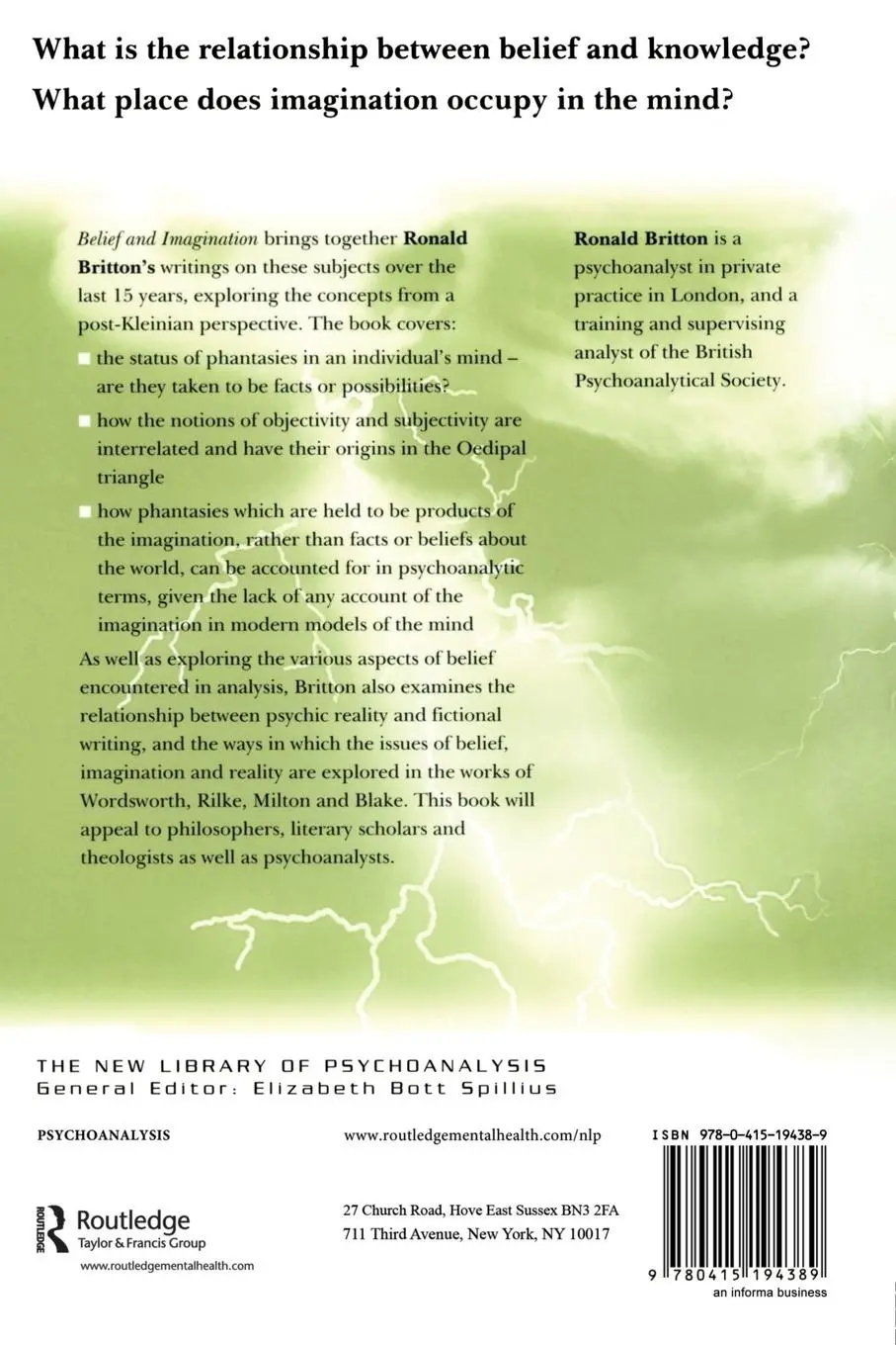 Rückseite: 9780415194389 | Belief and Imagination | Explorations in Psychoanalysis | Britton