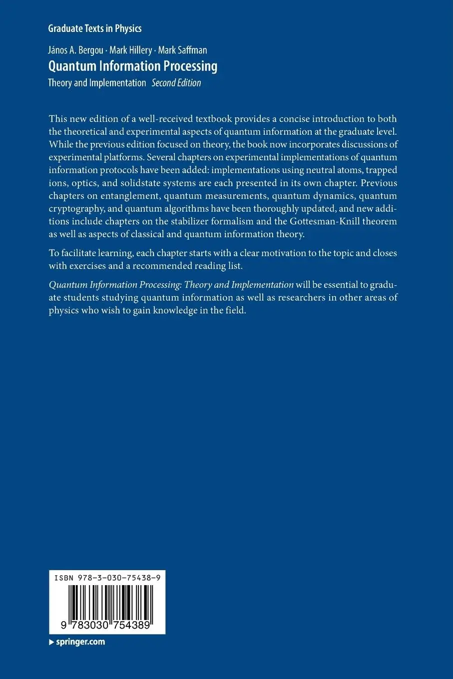 Rückseite: 9783030754389 | Quantum Information Processing | Theory and Implementation | Buch
