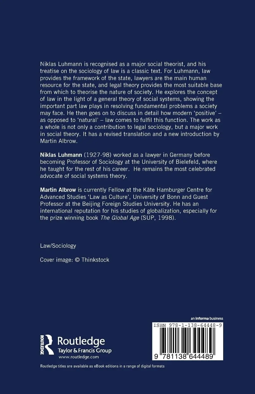 Rückseite: 9781138644489 | A Sociological Theory of Law | Niklas Luhmann | Taschenbuch | Englisch